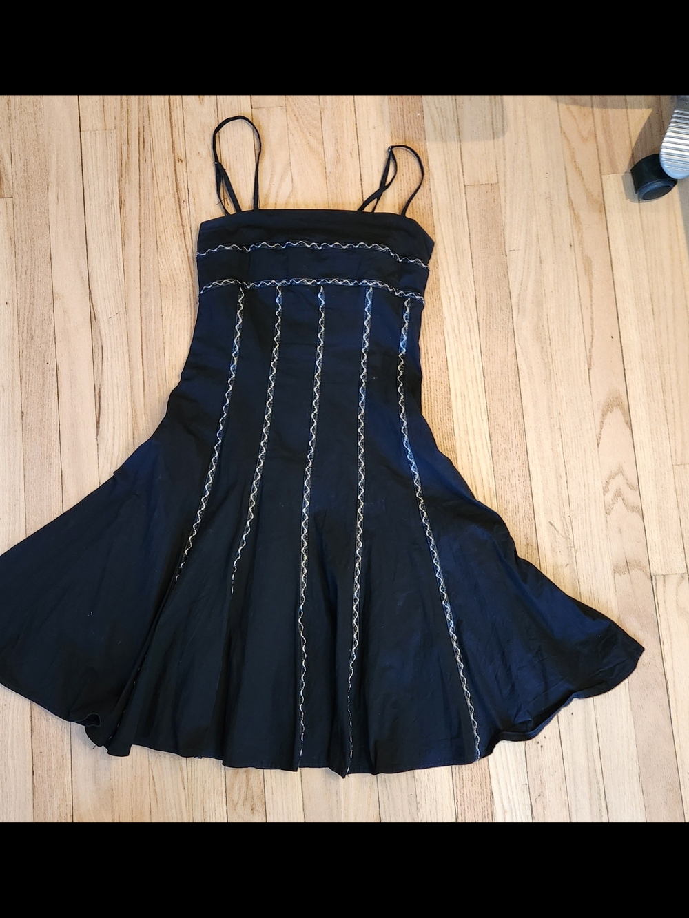Black GRIFFLIN Paris, A-Line Dress with Contrast Leather Stitching